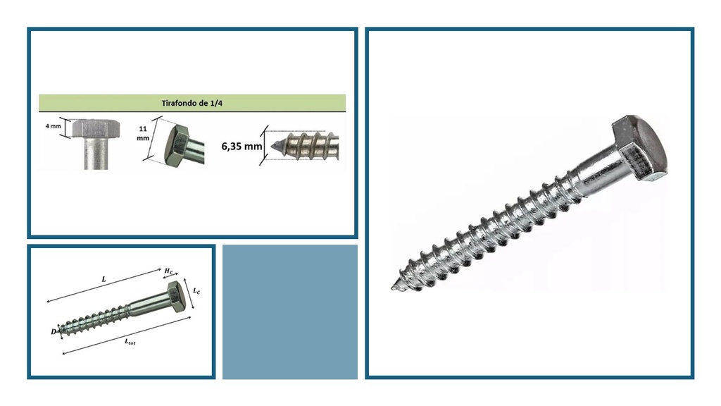 TIRAFONDO ZINC 1/4 X 2  PACK 5 UNIDADES